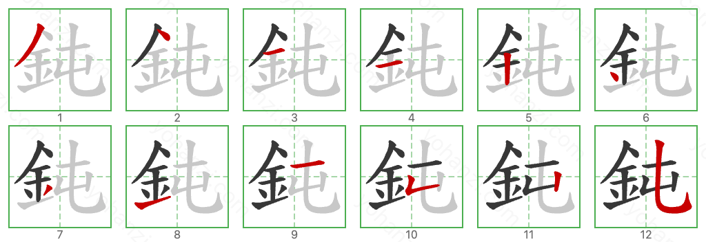 鈍 Stroke Order Diagrams