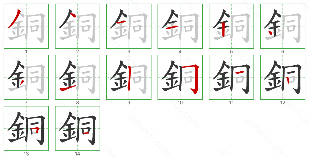 銅 Stroke Order Diagrams