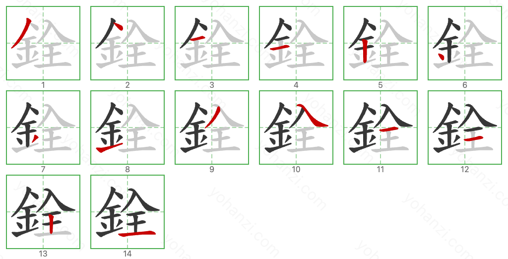 銓 Stroke Order Diagrams