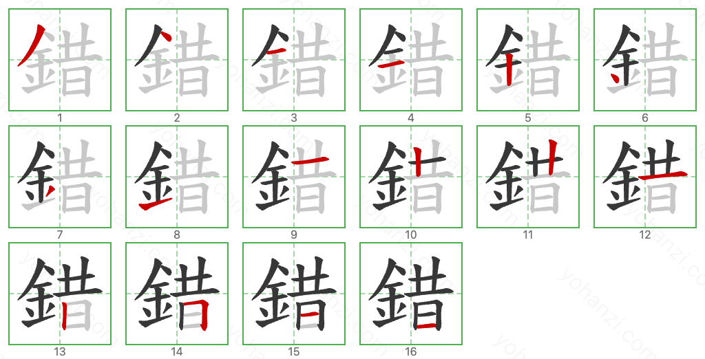 錯 Stroke Order Diagrams