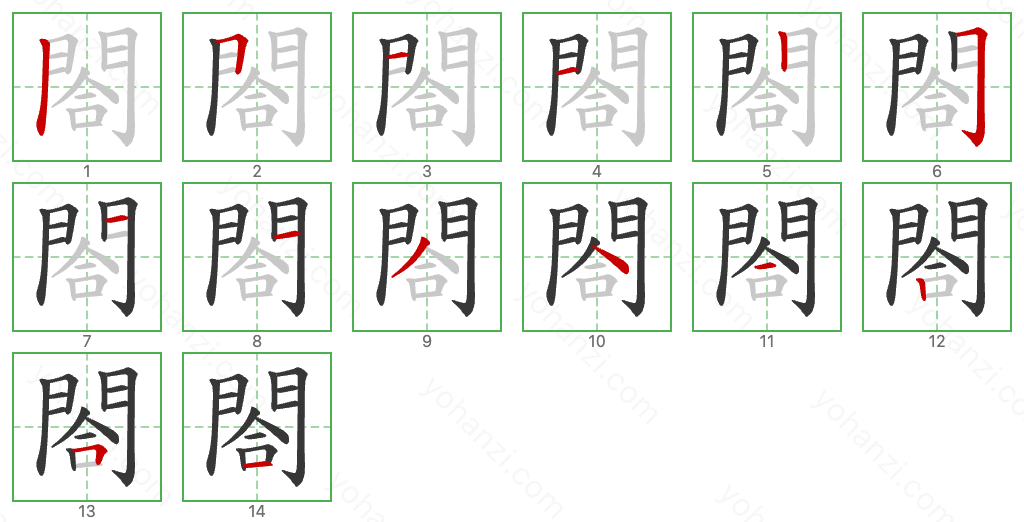 閤 Stroke Order Diagrams