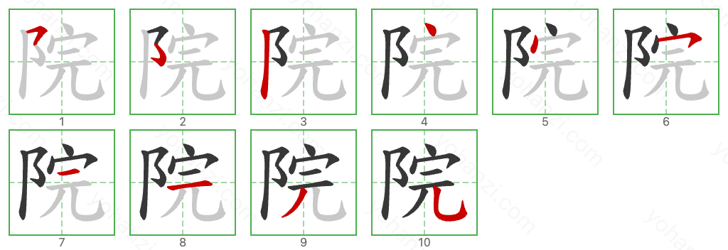 院 Stroke Order Diagrams