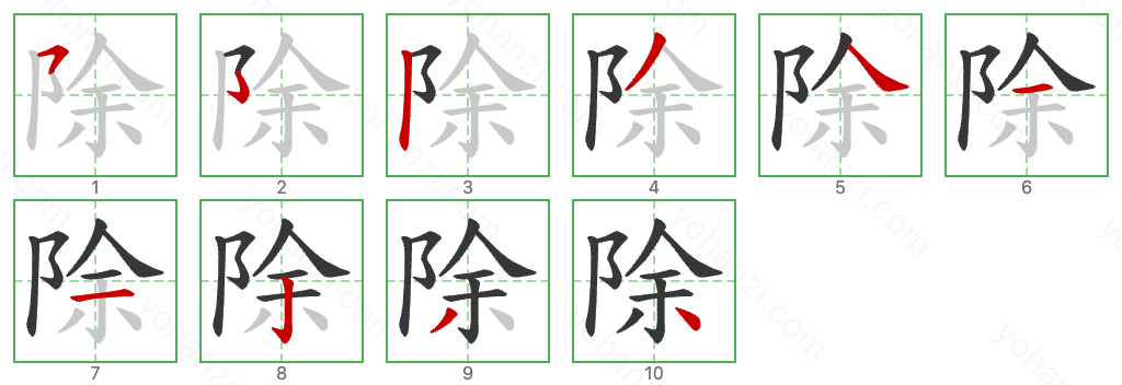 除 Stroke Order Diagrams