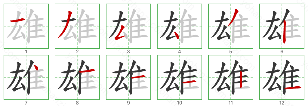 雄 Stroke Order Diagrams