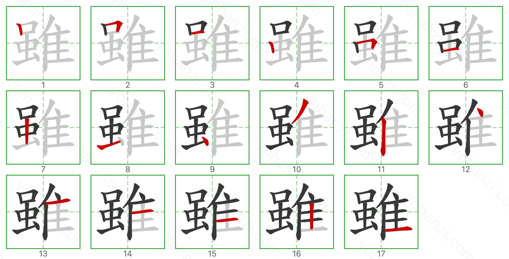 雖 Stroke Order Diagrams