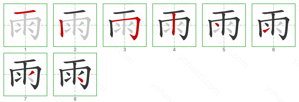 雨 Stroke Order Diagrams