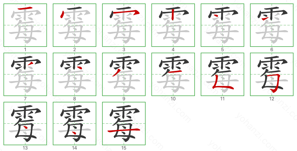 霉 Stroke Order Diagrams