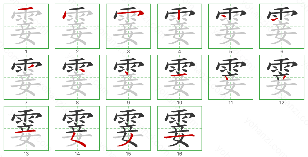 霎 Stroke Order Diagrams