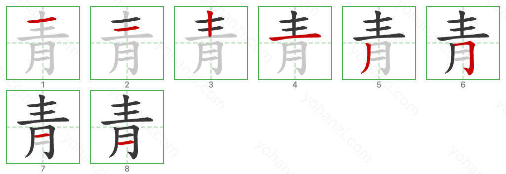 青 Stroke Order Diagrams