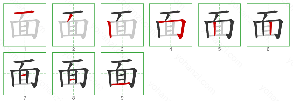 面 Stroke Order Diagrams