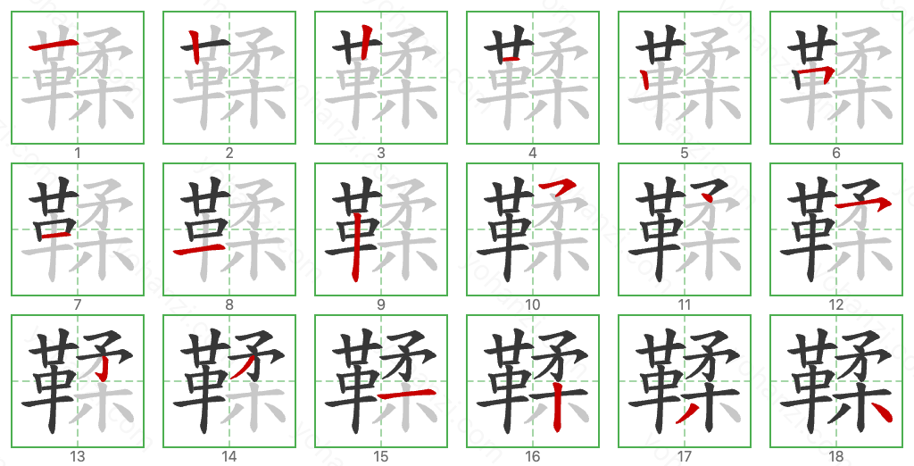 鞣 Stroke Order Diagrams