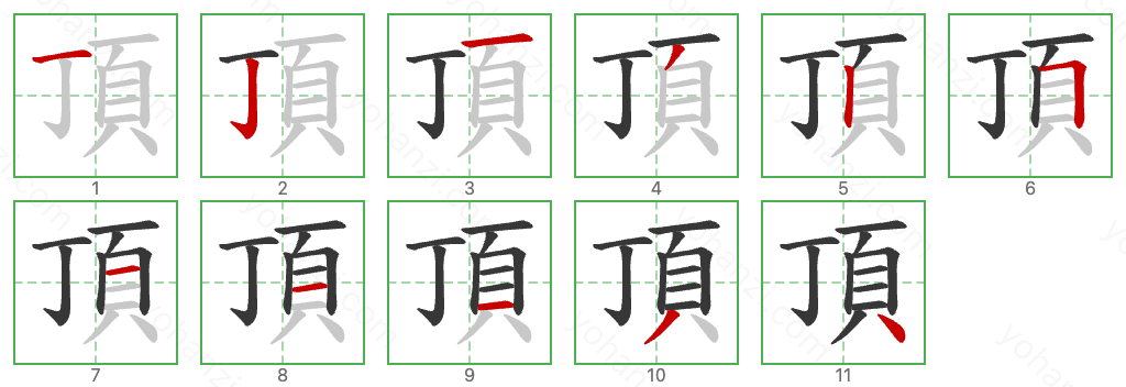 頂 Stroke Order Diagrams