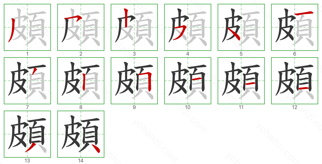 頗 Stroke Order Diagrams