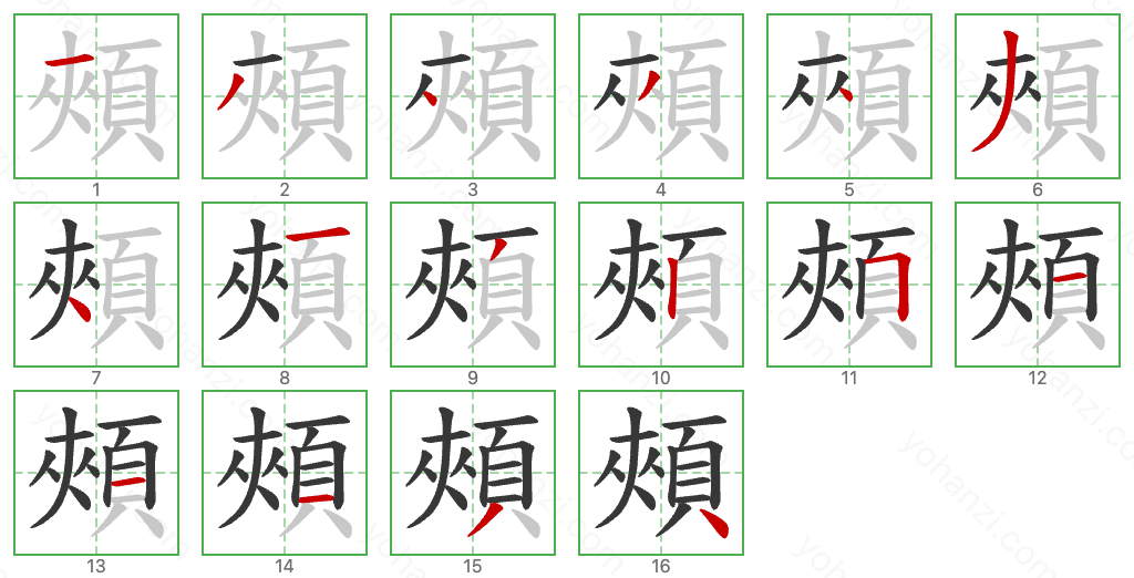 頰 Stroke Order Diagrams