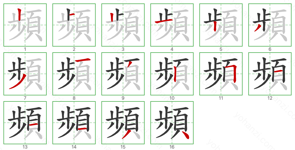 頻 Stroke Order Diagrams