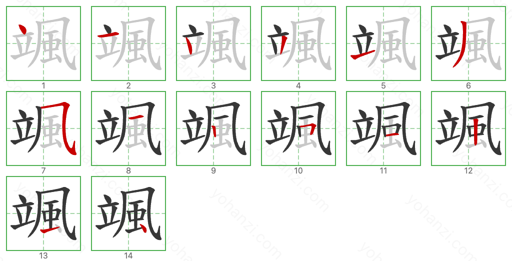 颯 Stroke Order Diagrams