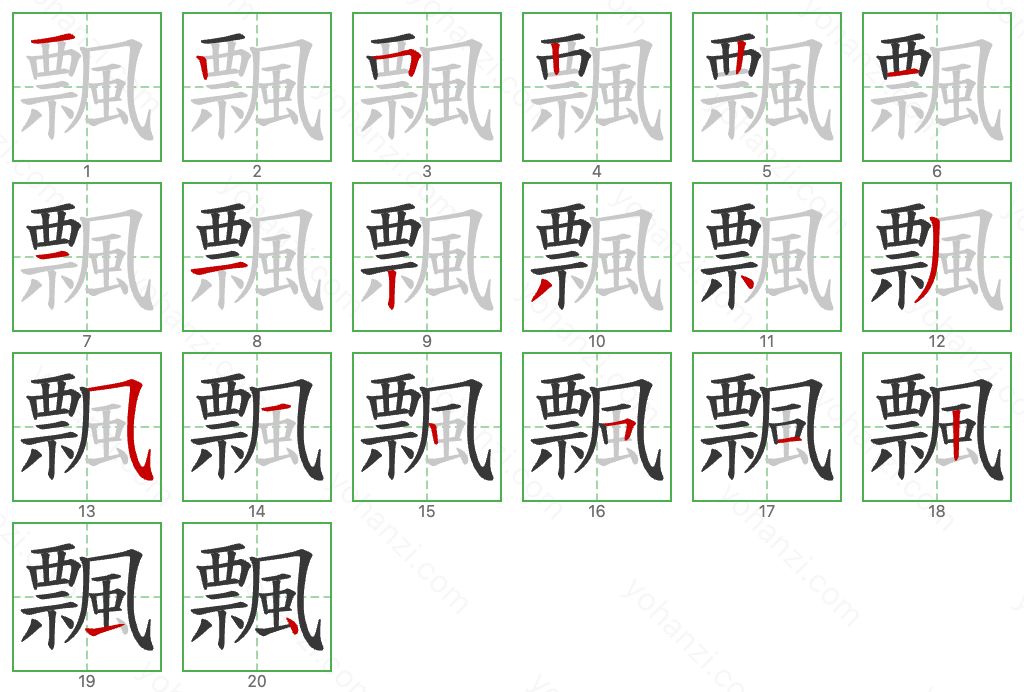 飄 Stroke Order Diagrams