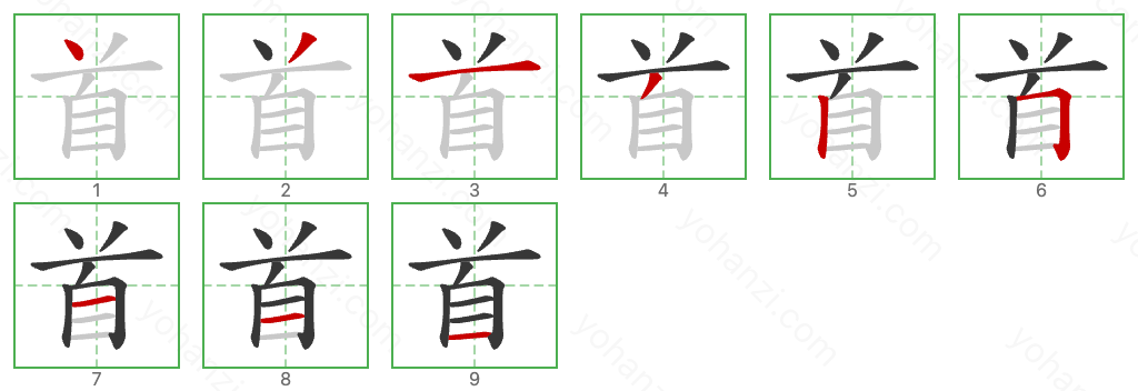 首 Stroke Order Diagrams