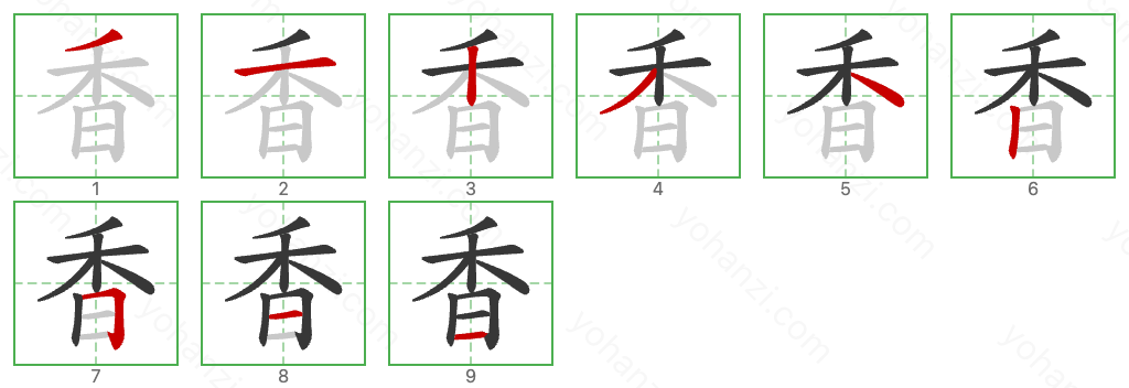 香 Stroke Order Diagrams