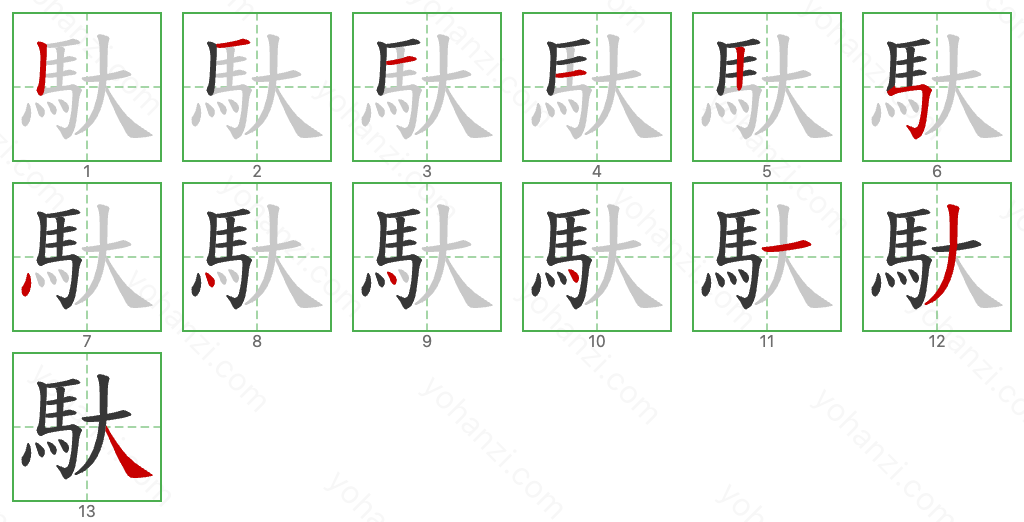 馱 Stroke Order Diagrams