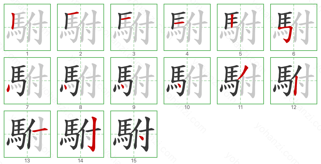 駙 Stroke Order Diagrams