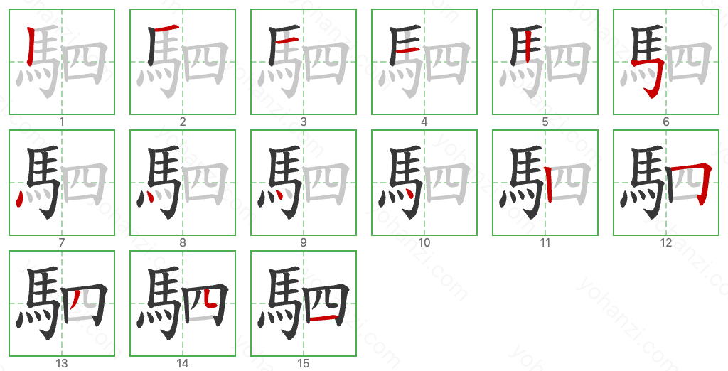 駟 Stroke Order Diagrams