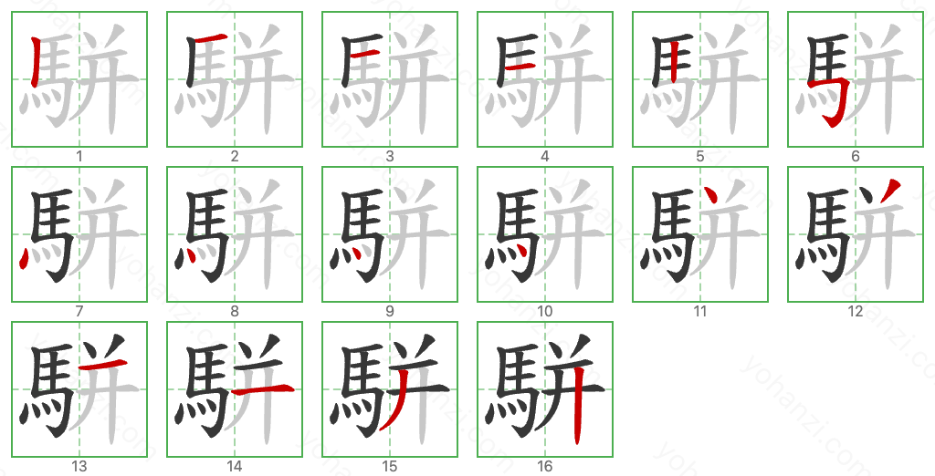 駢 Stroke Order Diagrams