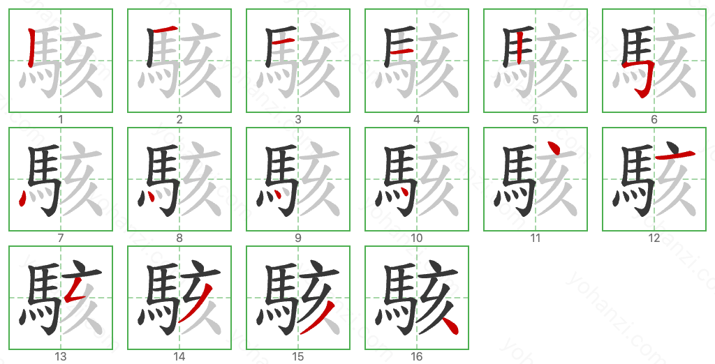 駭 Stroke Order Diagrams