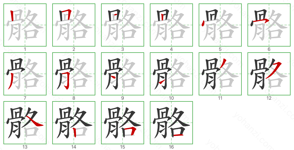 骼 Stroke Order Diagrams