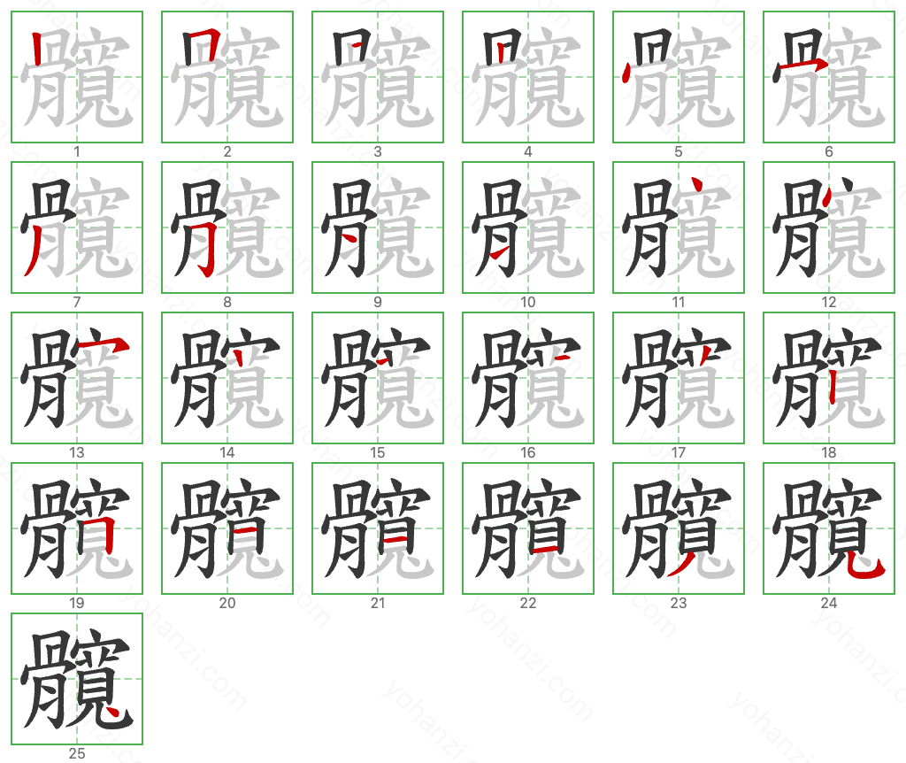 髖 Stroke Order Diagrams