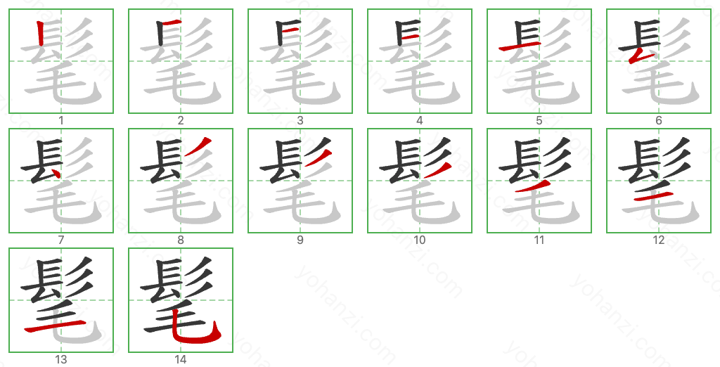 髦 Stroke Order Diagrams