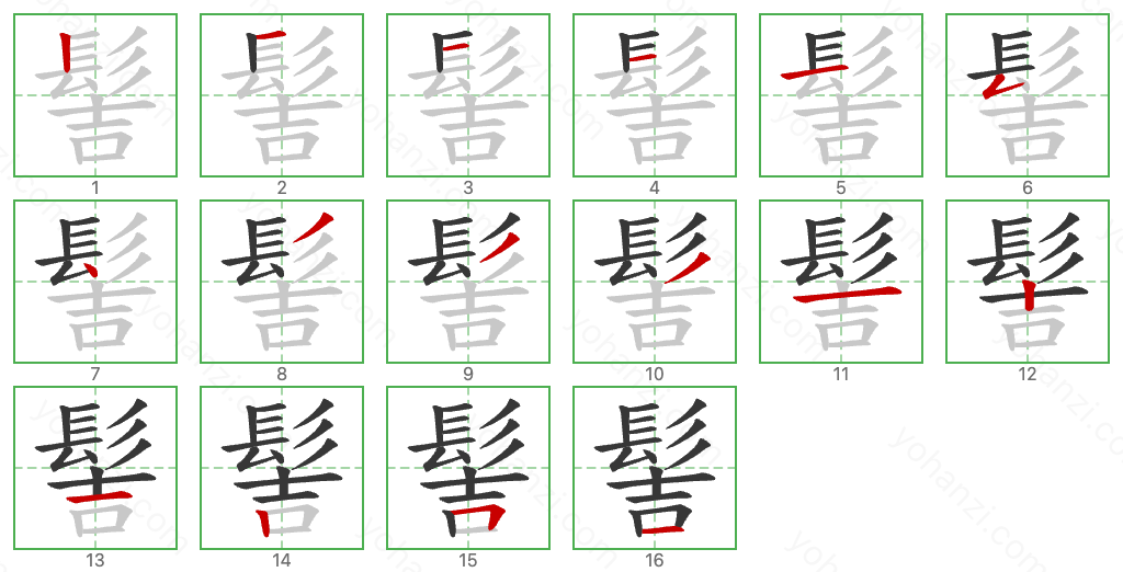 髻 Stroke Order Diagrams