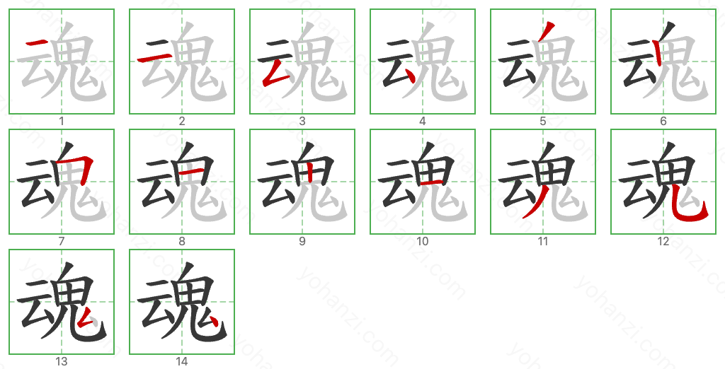 魂 Stroke Order Diagrams