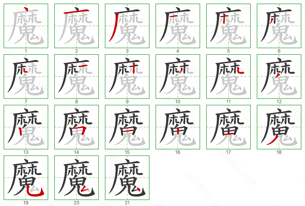 魔 Stroke Order Diagrams