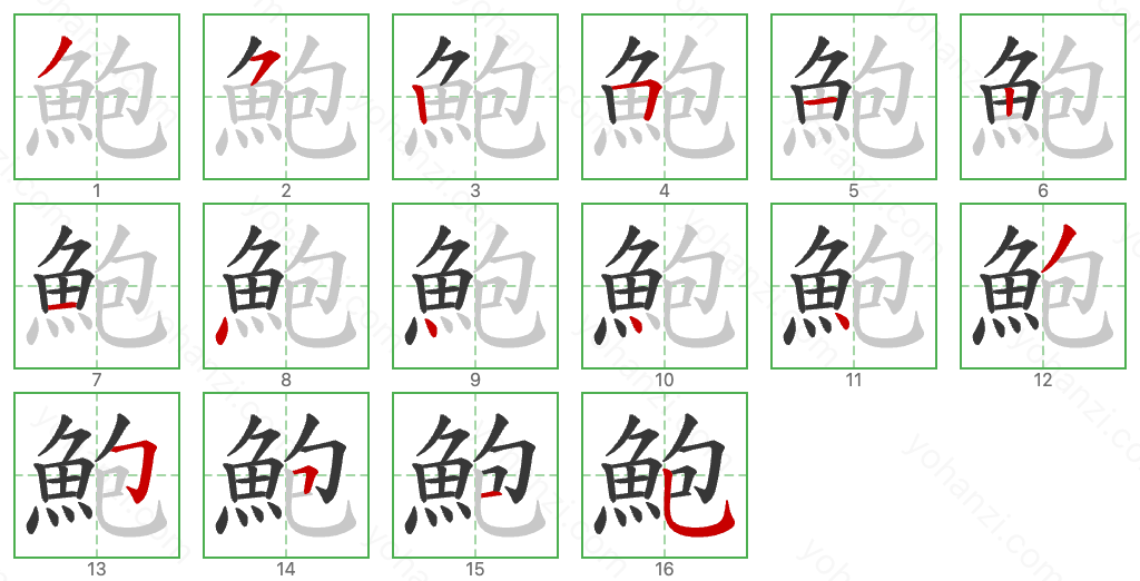 鮑 Stroke Order Diagrams