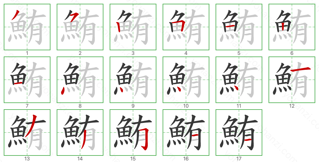 鮪 Stroke Order Diagrams