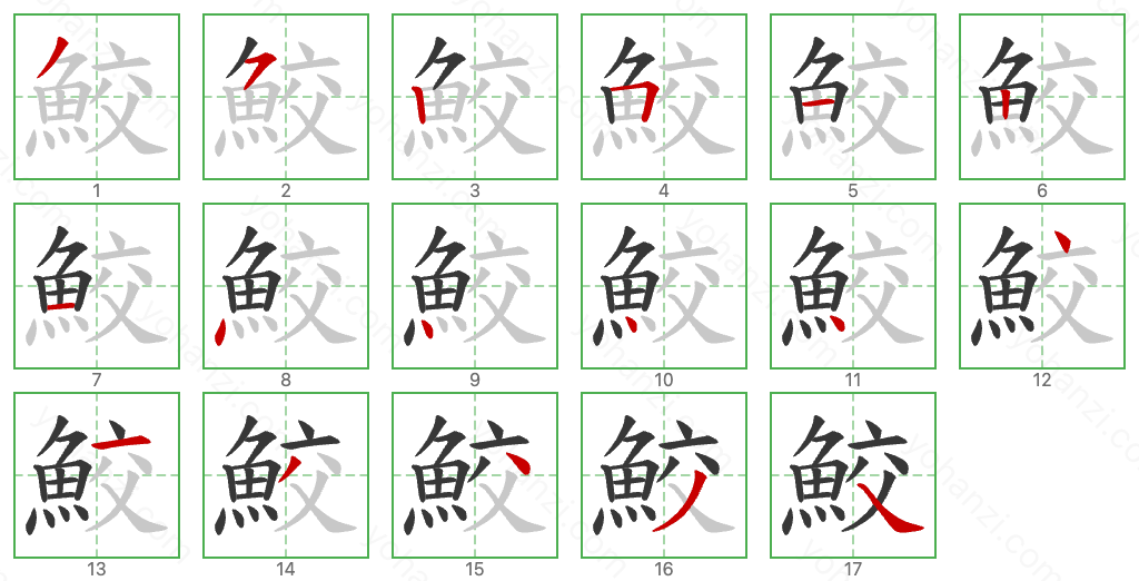 鮫 Stroke Order Diagrams