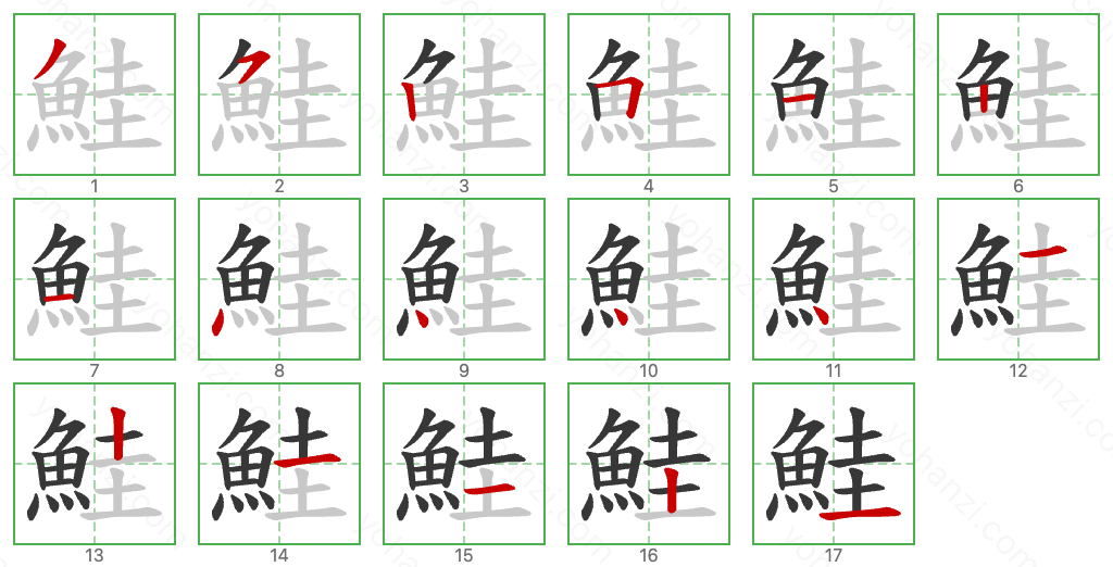 鮭 Stroke Order Diagrams