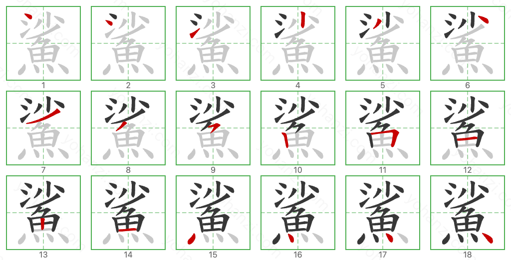 鯊 Stroke Order Diagrams