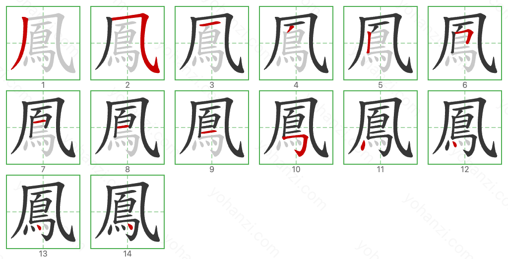 鳳 Stroke Order Diagrams