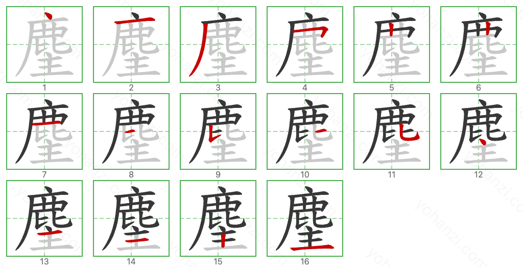 麈 Stroke Order Diagrams